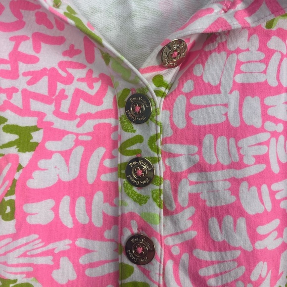 Lilly Pulitzer small Pink Green Buttoned Pullover Tunic Top Kangaroo Pocket - Picture 2 of 7